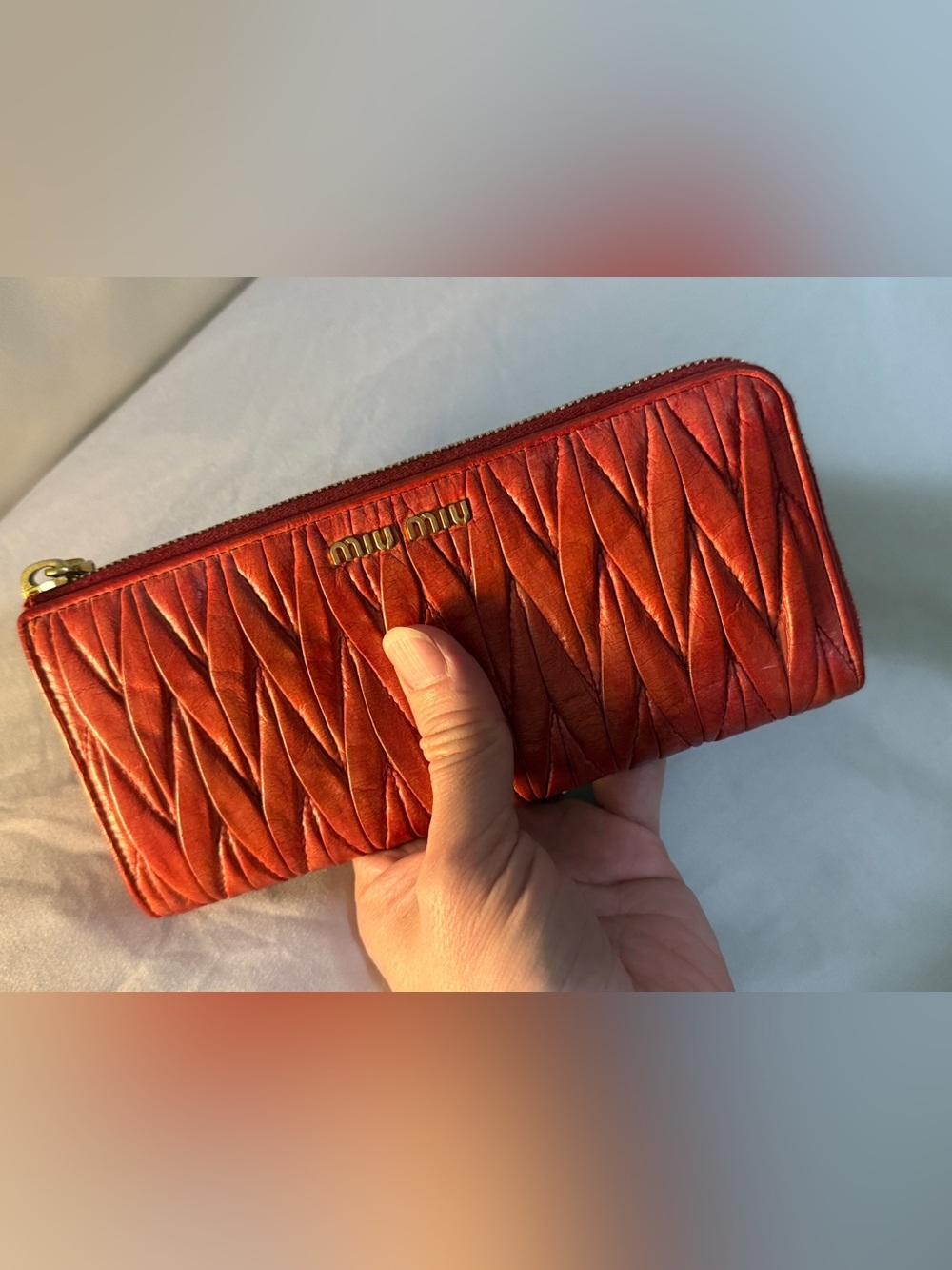 Miu Miu Red quilted Pappa Leather long zip around Wallet